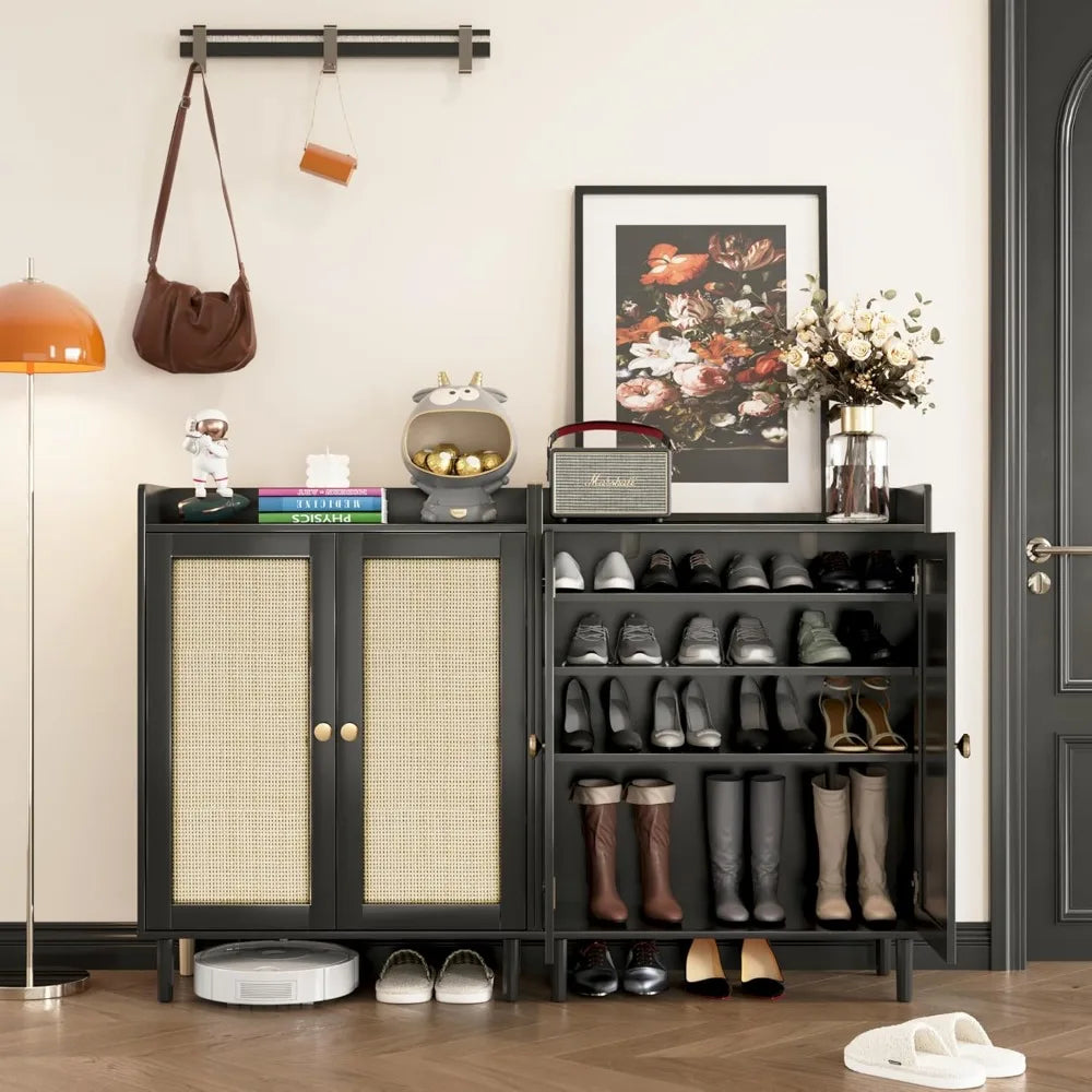 Farmhouse Rattan Shoe Cabinet