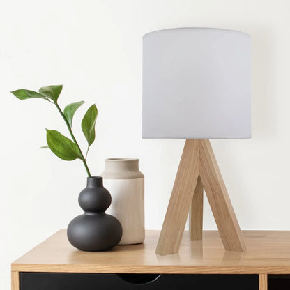 Tripod Oak Table Lamp with Shade