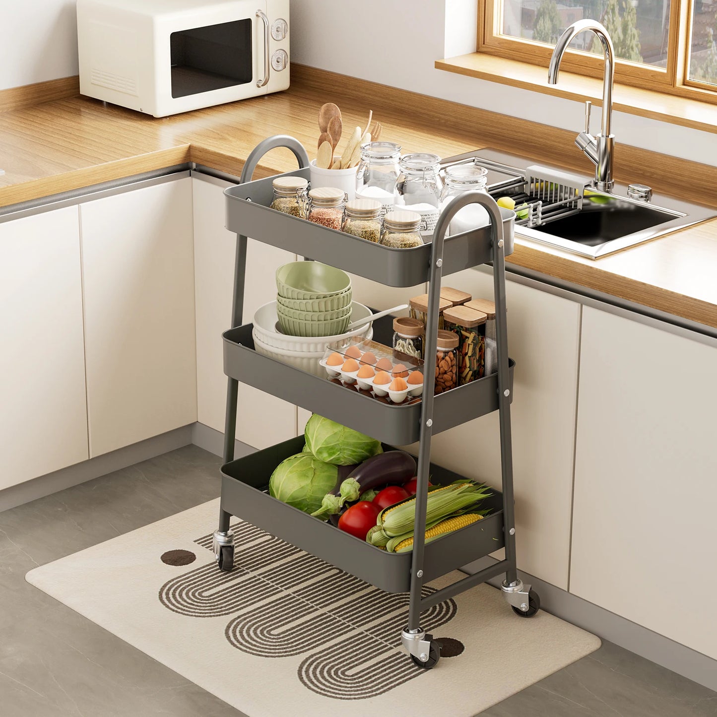 3 Tier Metal Kitchen Storage Cart