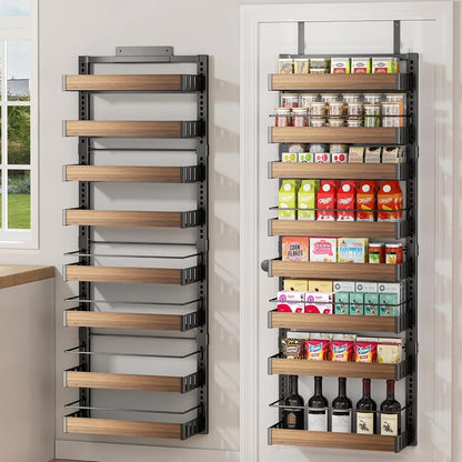 8 Tier Pantry Spice Rack, Wall Mount or Hanging with Adjustable Baskets