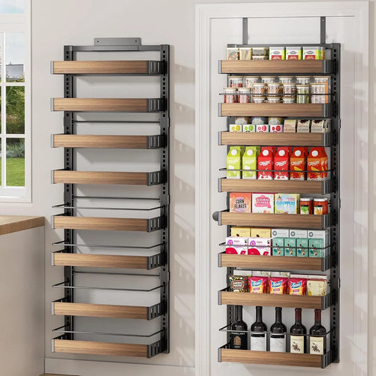 8 Tier Pantry Spice Rack, Wall Mount or Hanging with Adjustable Baskets
