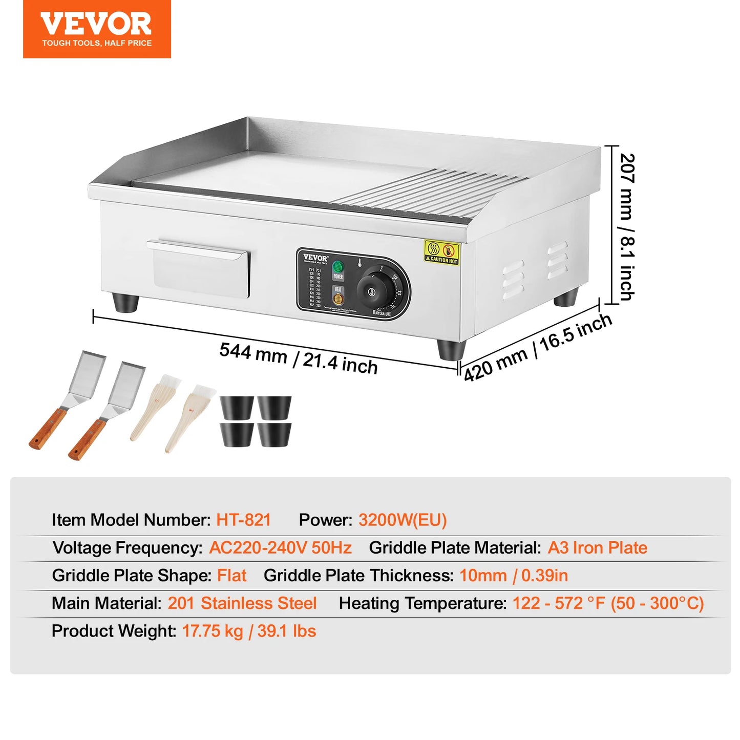14"-22" Stainless Steel Flat Top Electric Griddle